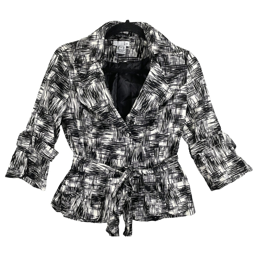 LUII Anthropologie Blazer‎ Jacket Womens Small Abstract Print Cotton Mod Art
